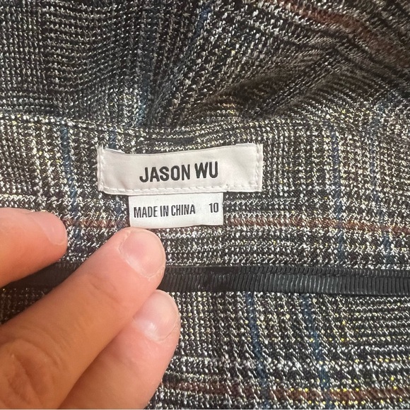 Jason Wu Dark Academia Metallic High Waisted Pleated Pants Size 10 Plaid - Picture 2 of 11